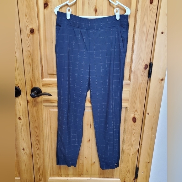 ATHLETA BROOKLYN TEXTURED ANKLE PANT NAVY BLUE WINDOW PANE PULL ON WOMEN SIZE 10 - Picture 4 of 16